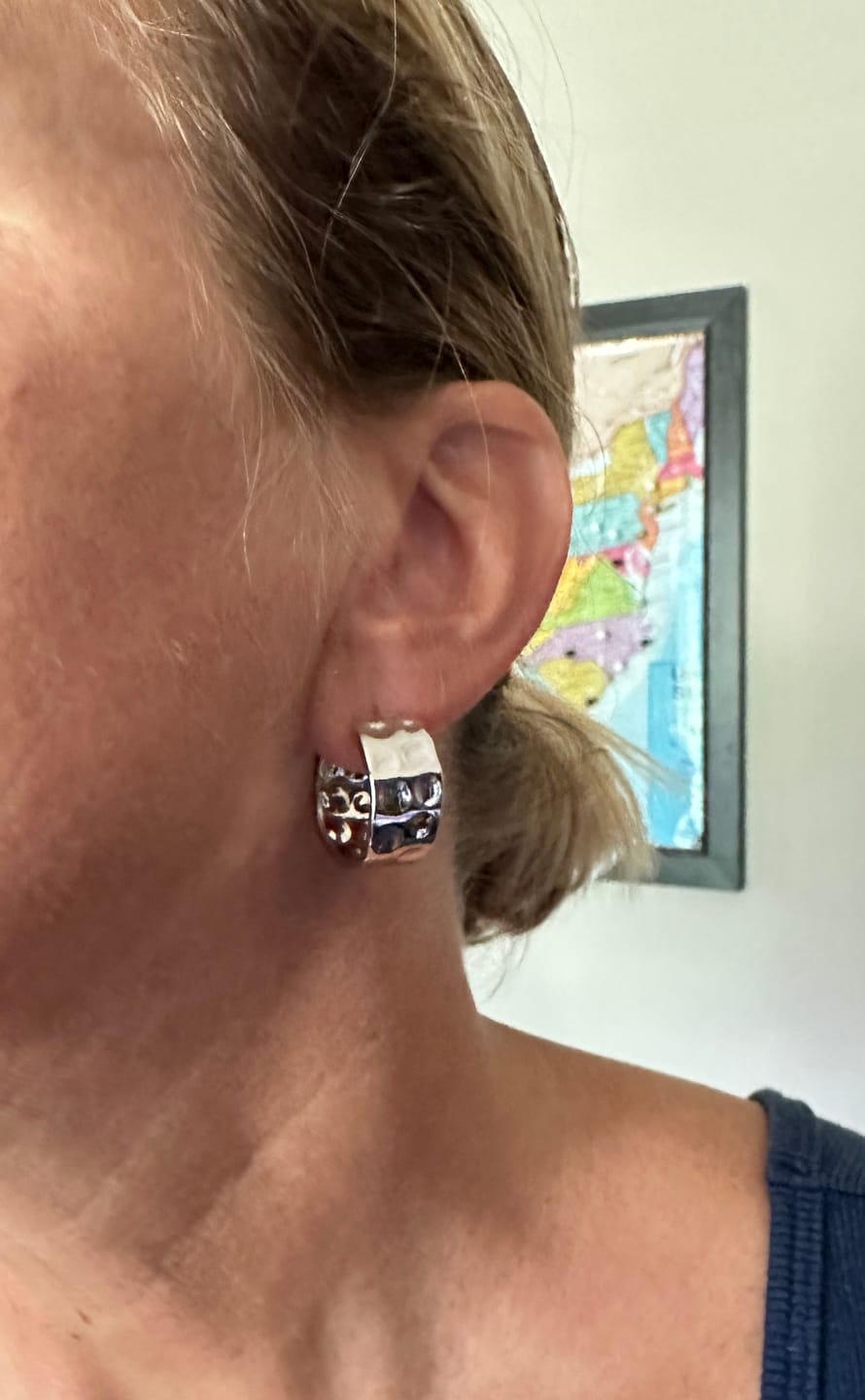 Customer photo review of Letty 18k White Gold Plated 21mm Half Hoop Earrings