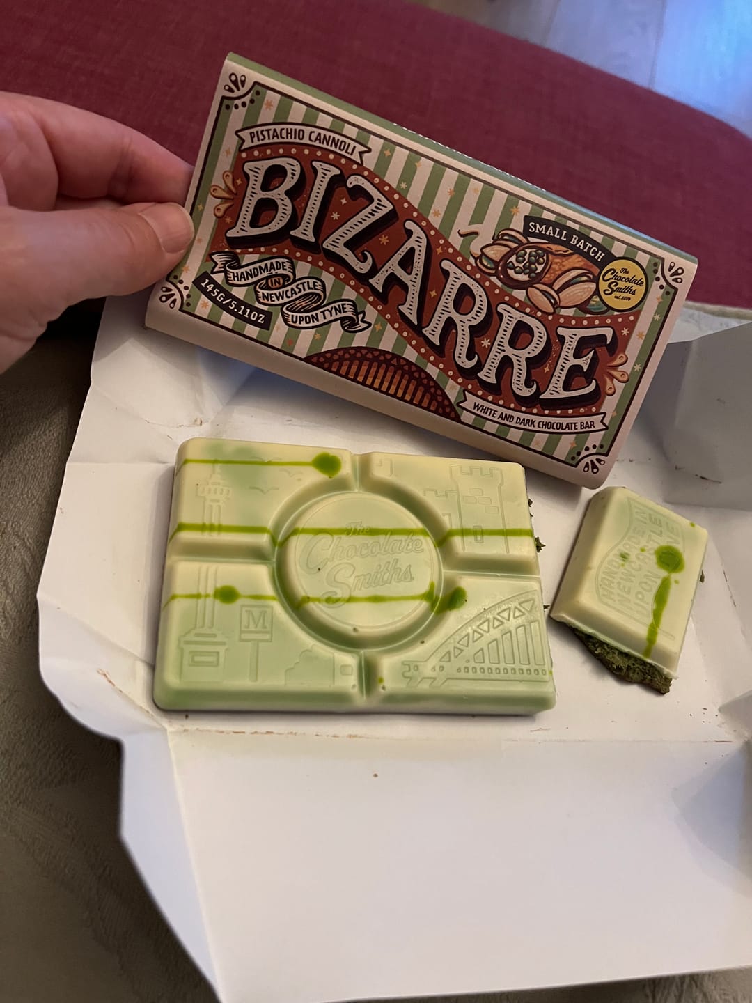 Customer photo review of *Levelled up* Pistachio Cannoli Inspired Bizarre chocolate bar 145g