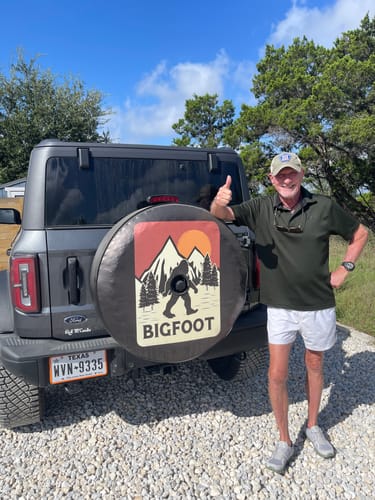 Customer photo review of Sasquatch Vintage Spare Tire Cover Design for Bronco, RV, Camper, Jeep, & More