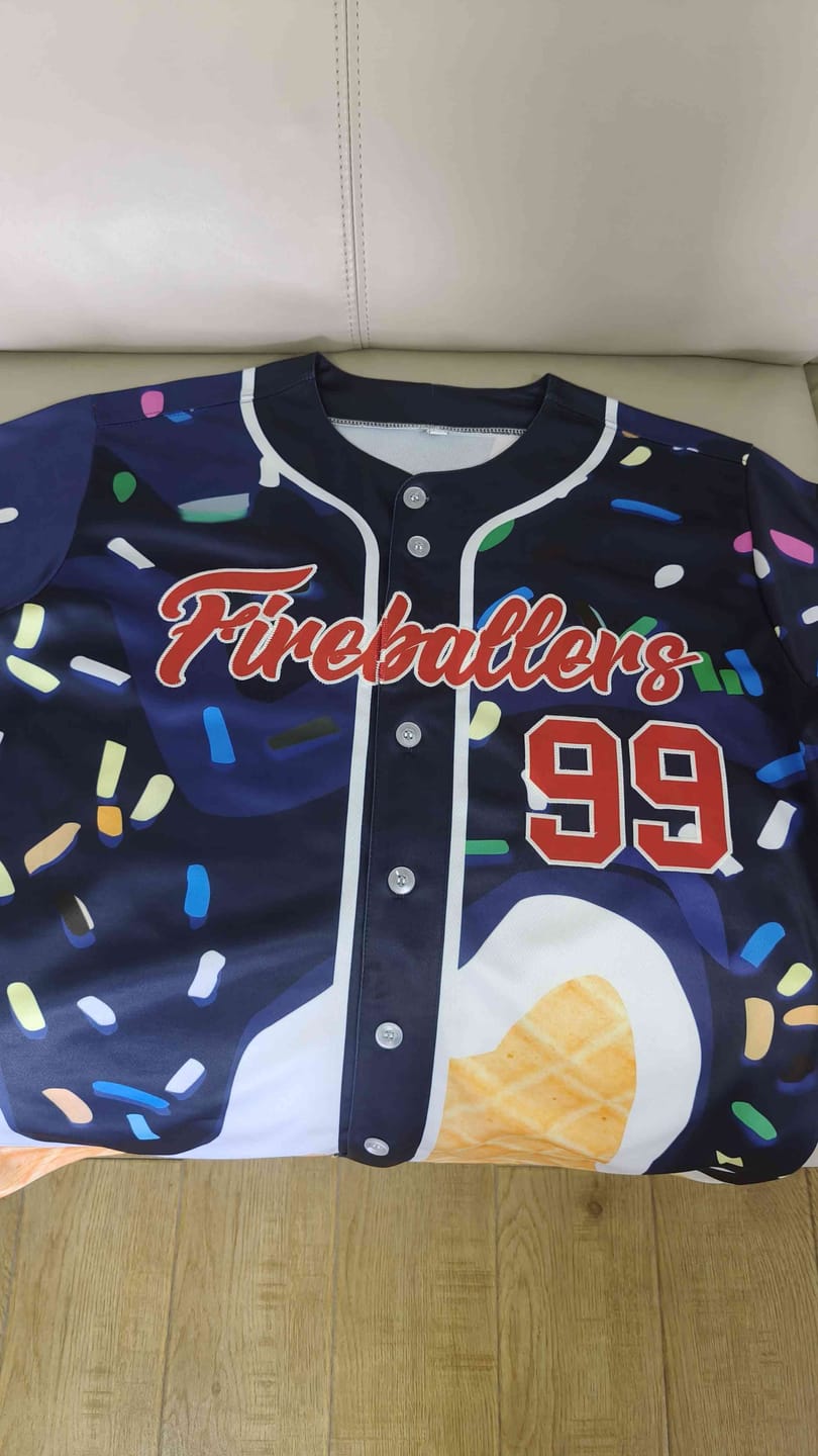 Customer photo review of Custom Pink Ice Cream Cone Graffiti Pattern Fashion Authentic Baseball Jersey