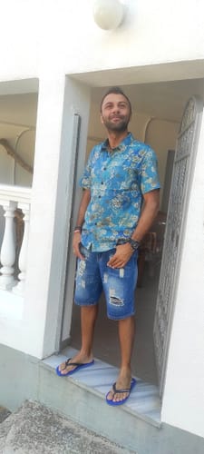 Customer photo review of Chemise à manches courtes et poche à imprimé floral bleu pour homme