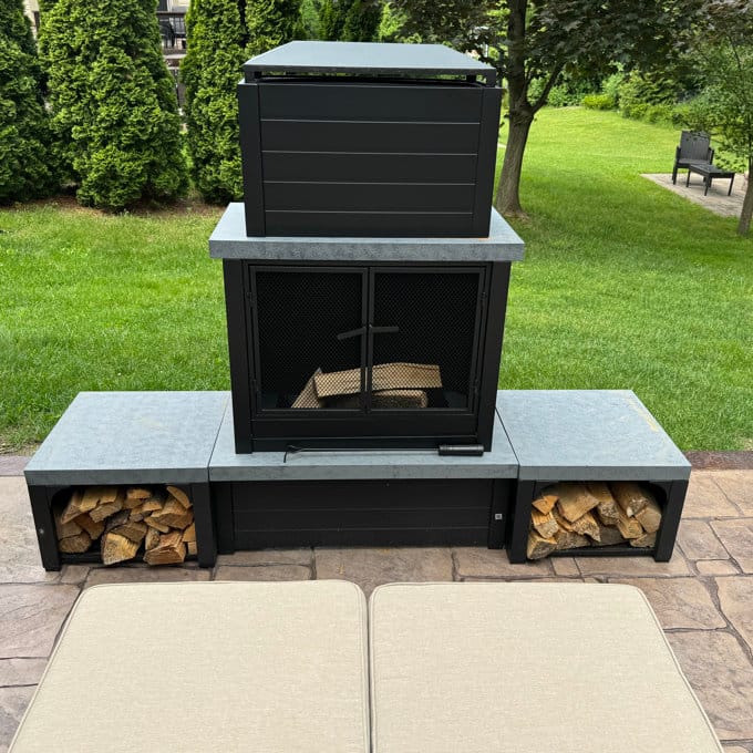 Customer photo review of SUNJOY 58 Inch Modern Wood Burning Fireplace with Chimney & Log Holders - Brown