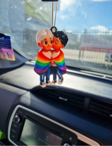 Customer photo review of Pride Month LGBT Couple Love Is Love Personalized Acrylic Car Ornament