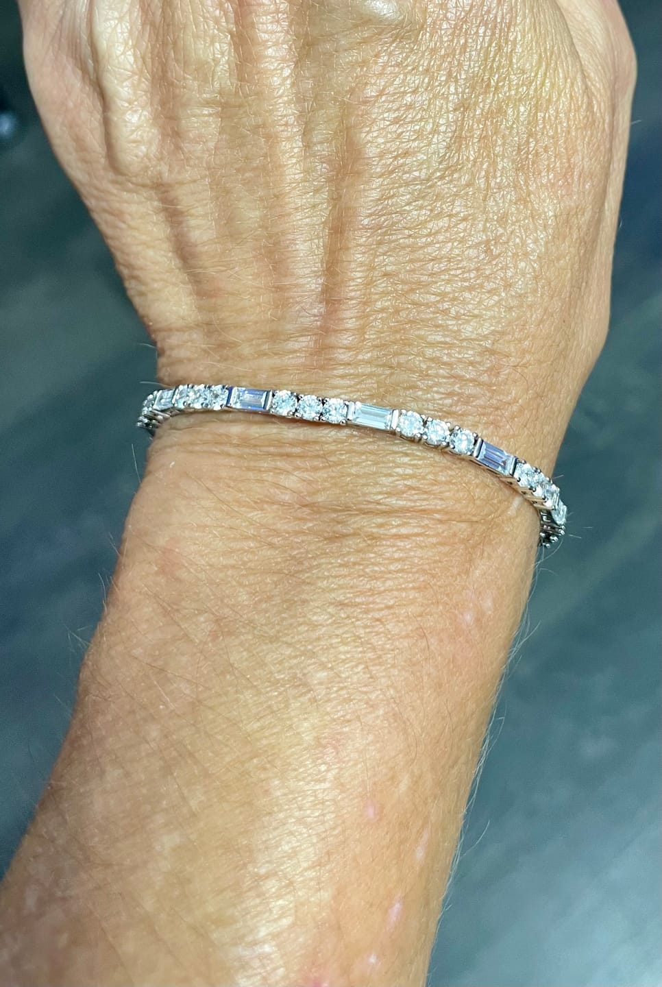 Customer photo review of Adrianna 18k White Gold Plated Tennis Bracelet with Simulated Diamond Crystals
