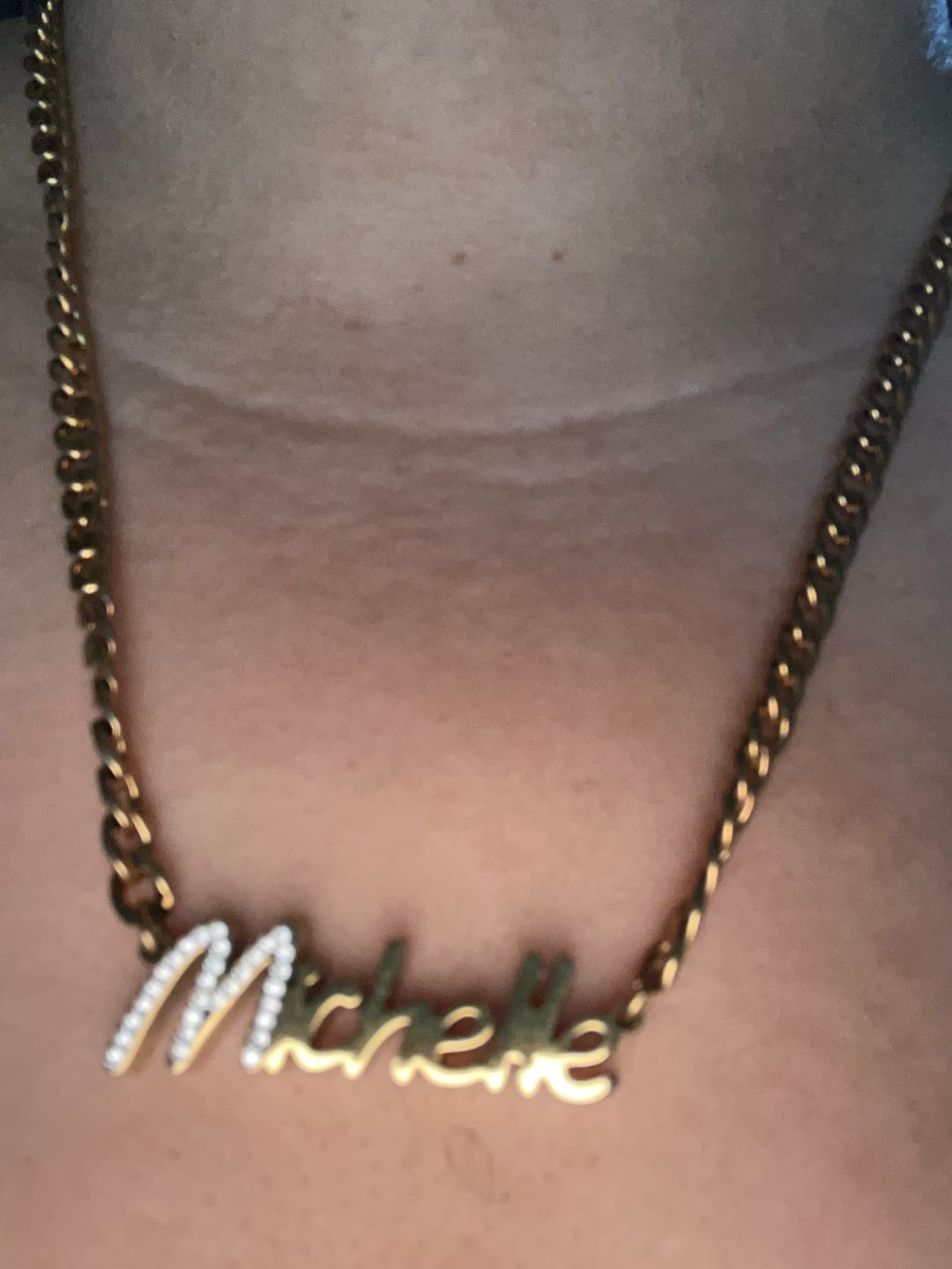 Customer photo review of Thick Nameplate Necklace w/ Cuban Chain