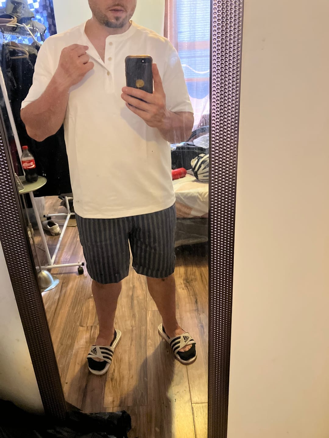 Customer photo review of 10.6 oz Cotton Short Sleeve Henley T-Shirt - White