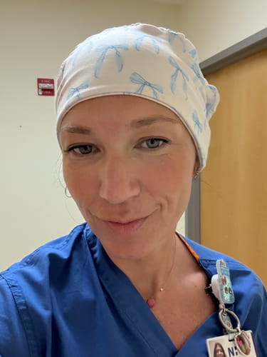 Customer photo review of DuoStyle Scrub Hat - Blue Bows