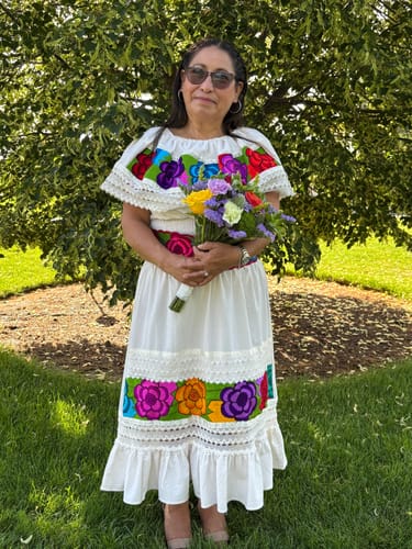 Customer photo review of Camila Red Floral Dress
