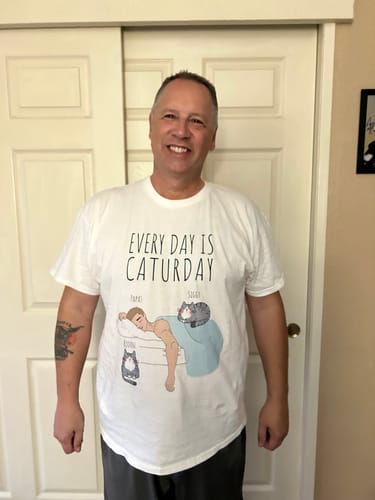Customer photo review of Personalized Cat Dad T-Shirt