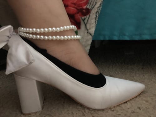 Customer photo review of Women's Small Feet White Satin Wedding Shoes TS297