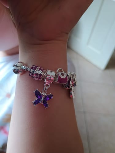 Customer photo review of Children's Granddaughter 'Purple Fairy Dream' Silver Plated Charm Bead Bracelet