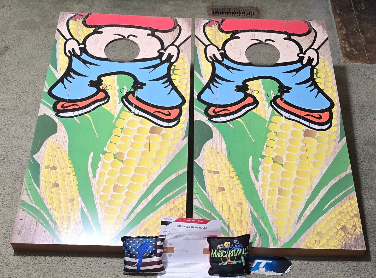 Customer photo review of (Kiss My Ass) - Cornhole Board Wrap - Set of 2