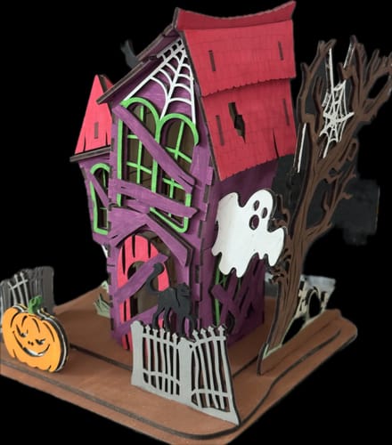 Customer photo review of Halloween house scene lamp laser cut svg file