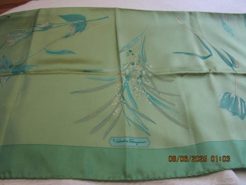 Customer photo review of Pristine Salvatore Ferragamo Green Floral Silk Scarf