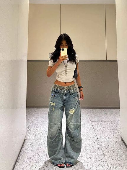 Customer photo review of Aelfric Eden Baggy Barrel Double Waist Jeans