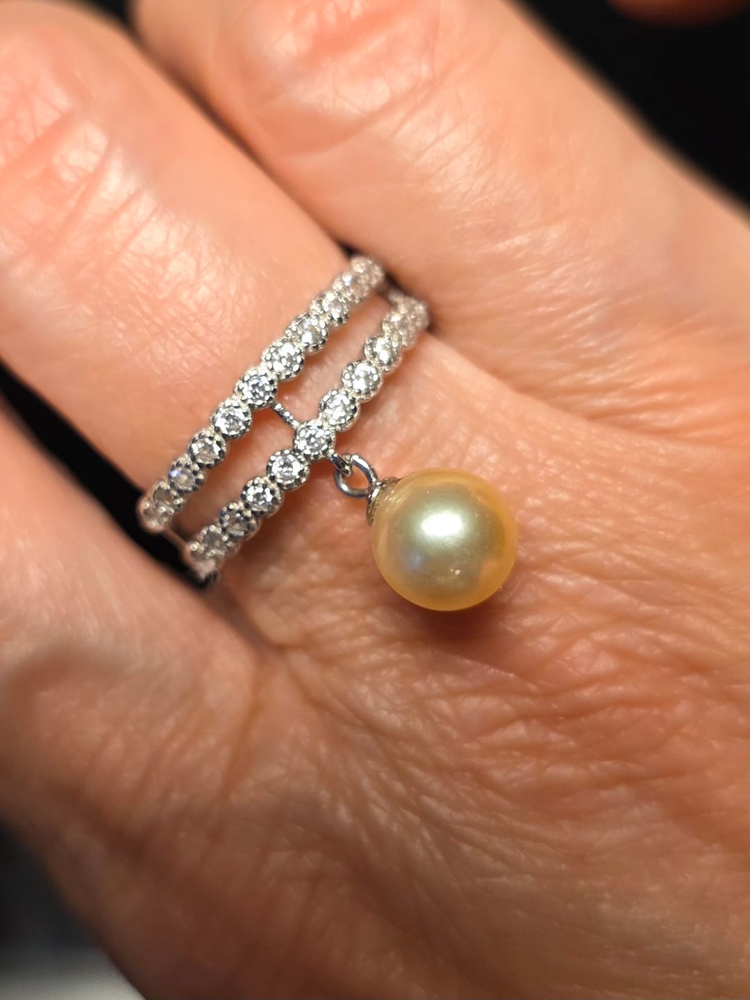 Customer photo review of DIY Mount Adjustable Ring - 925 Sterling Silver Double Row Dangle