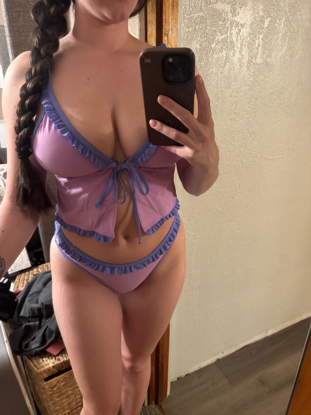 Customer photo review of LILY-TANKINI Lavender Ruffle Triangle Tankini Top