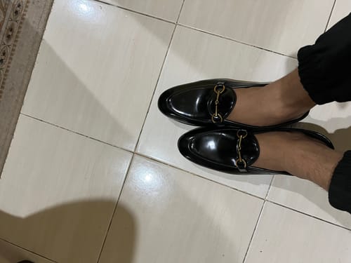 Customer photo review of Belgian Loafer Horsebit Buckle - Black Polished (Gold Buckle)