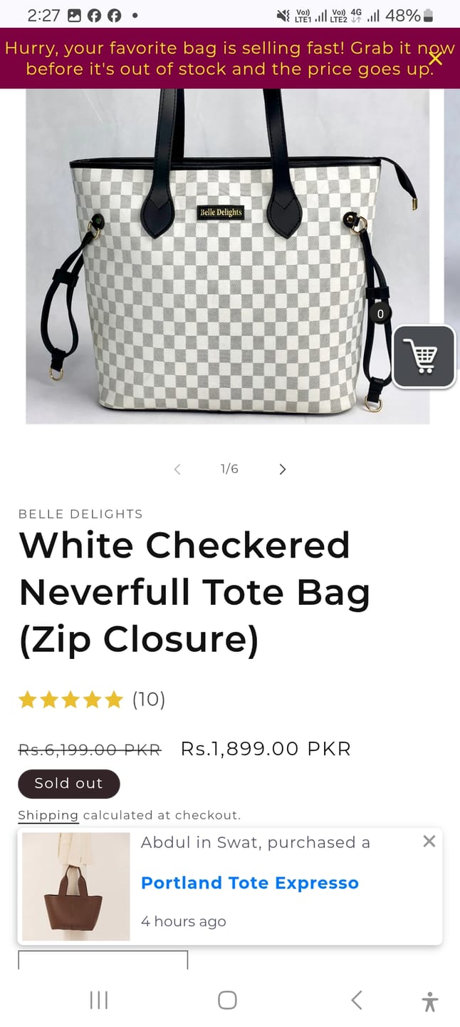 Customer photo review of White Checkered Neverfull Tote Bag (Zip Closure)