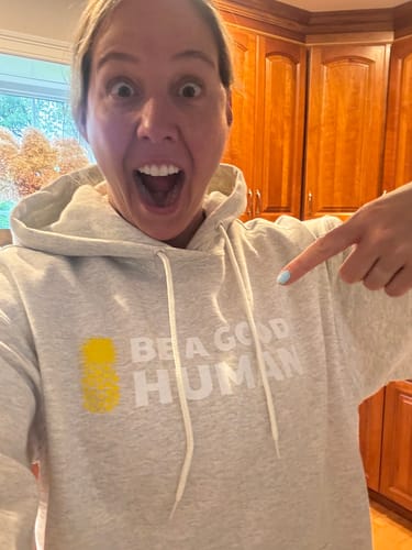 Customer photo review of Be A Good Human Main Hoodie
