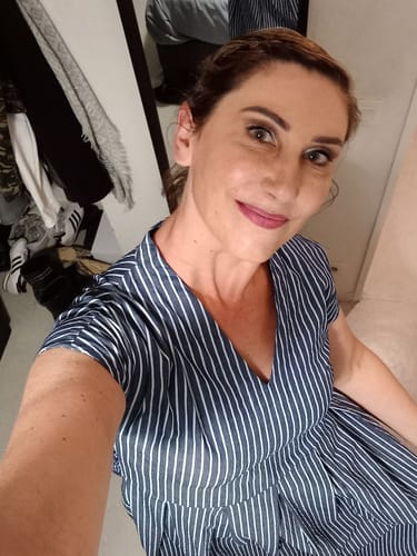 Avis photo d'un client sur Robe Sylvette - jean de coton bleu rayé