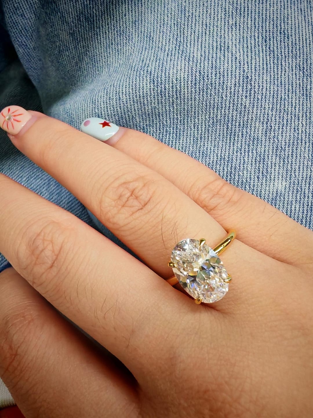 Customer photo review of S925 3.5 Carat Oval Cut Hidden Halo Engagement Ring In Sterling Silver Daily Wearable Ring