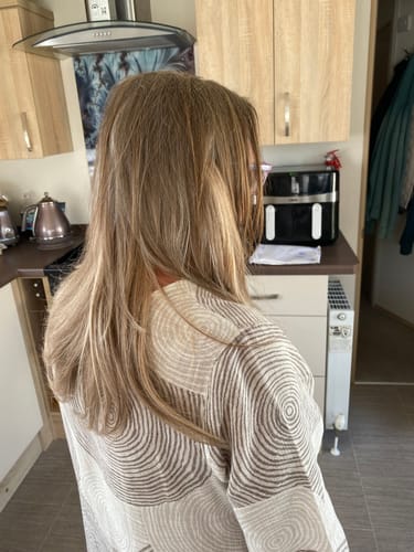 Customer photo review of Remy Human Hair Invisible Wire Extension - Brown Soft Blended