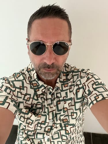 Customer photo review of Chemise boutonnée à manches courtes pour hommes, verte, décontractée, vacances, géométrie, été