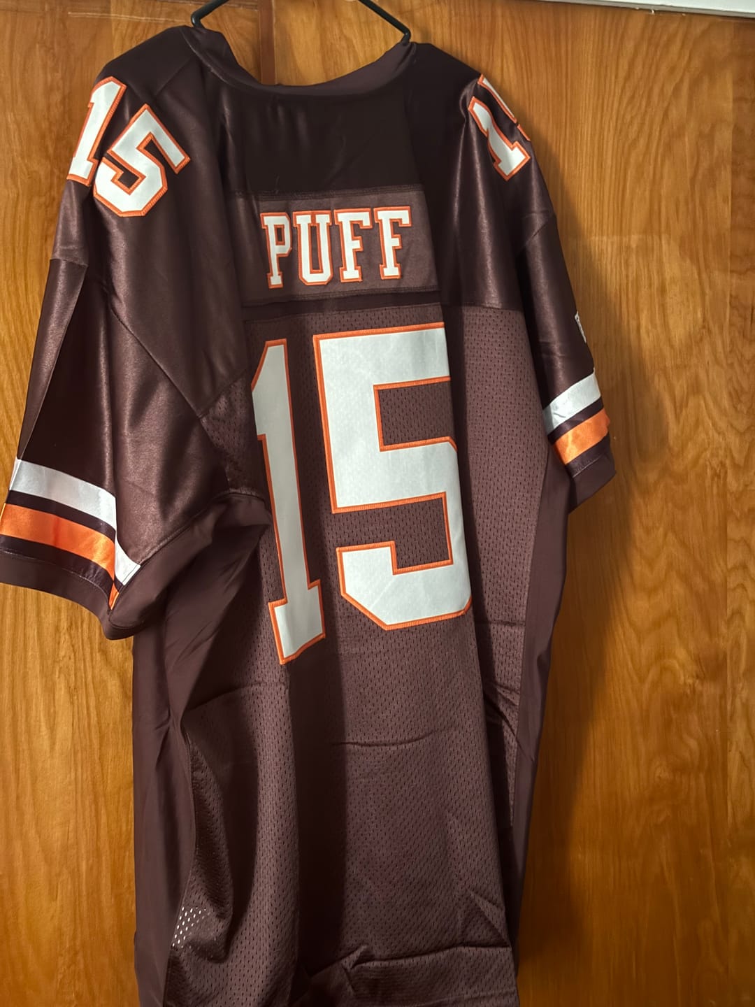 Customer photo review of Custom Brown White-Orange Classic Style Mesh Authentic Football Jersey