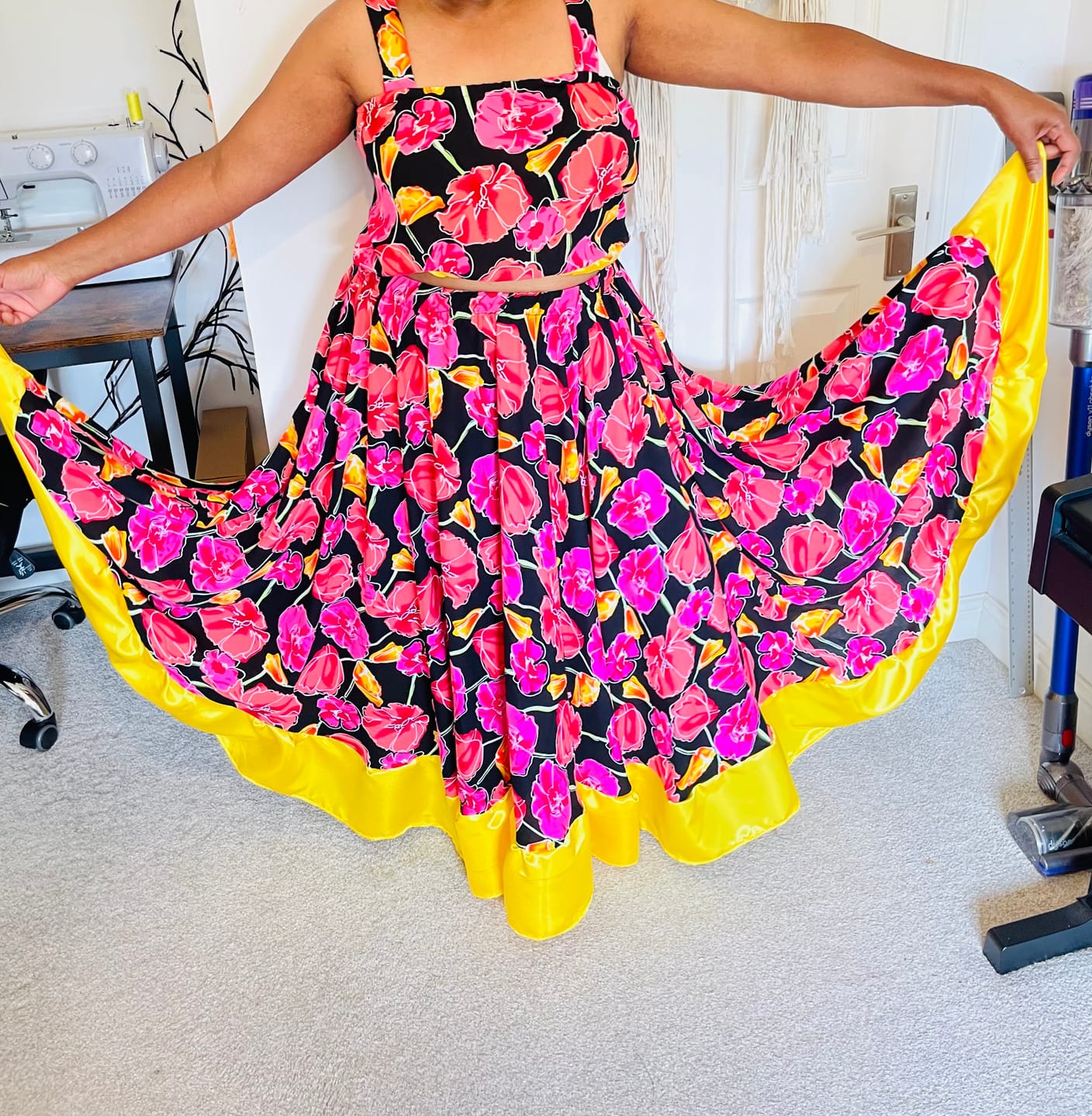 Customer photo review of Flower Drawings on Black Viscose Challis Fabric