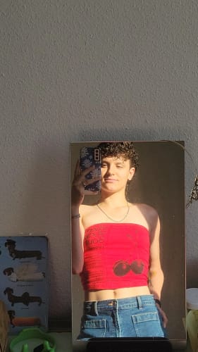 Customer photo review of Cherry print contrast backless tube top