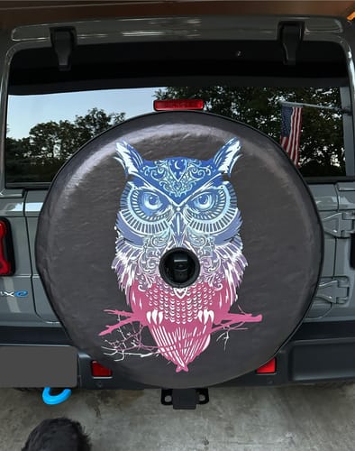 Customer photo review of Tribal Owl Spare Tire Cover for Jeep, Bronco, RV, Camper, Vans, Etc.