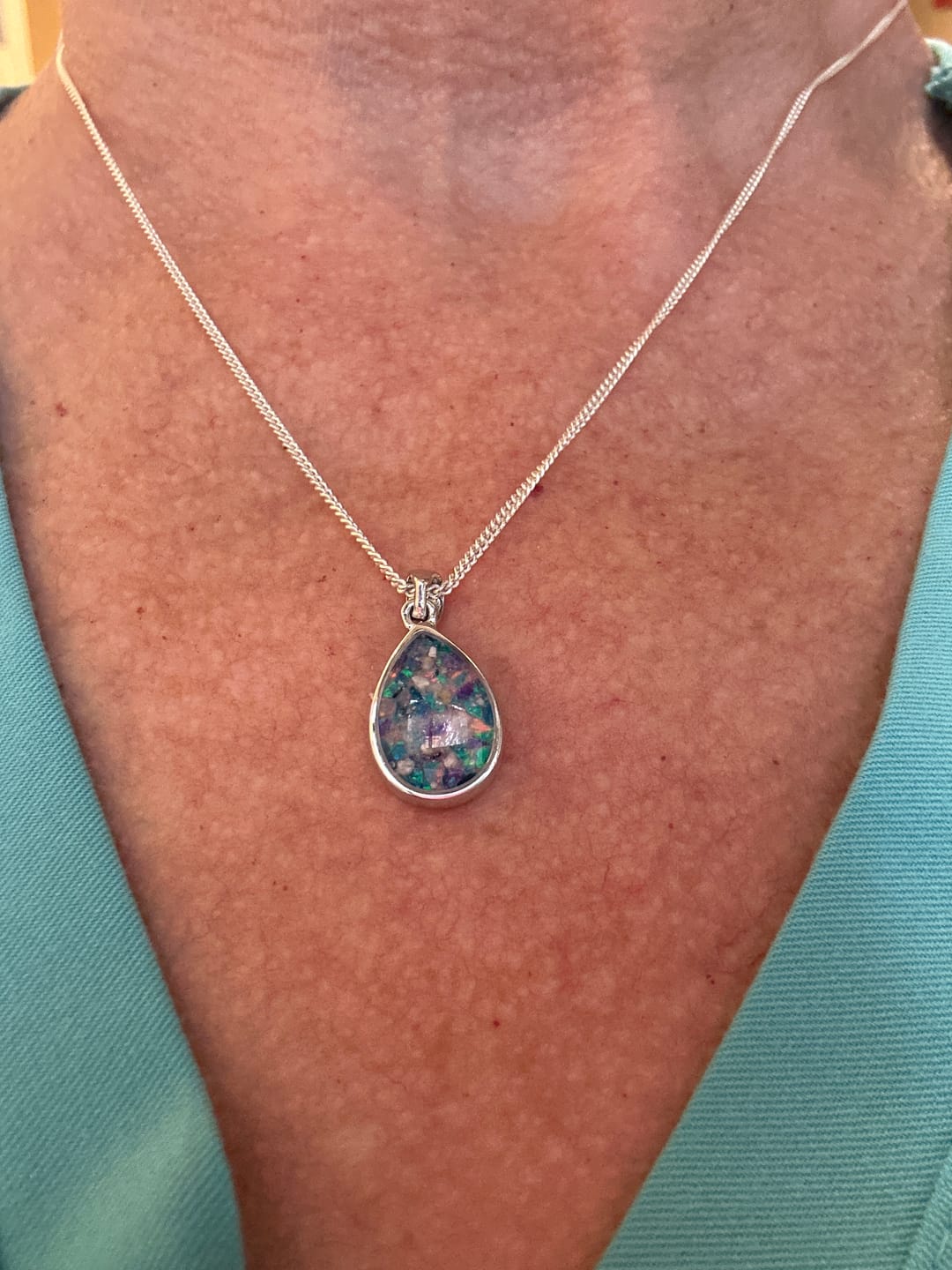 Customer photo review of Petite Pear Drop with Cremation Ashes