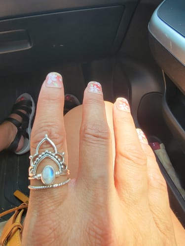 Customer photo review of Sterling Silver Boho Ring Set with Rainbow Moonstone