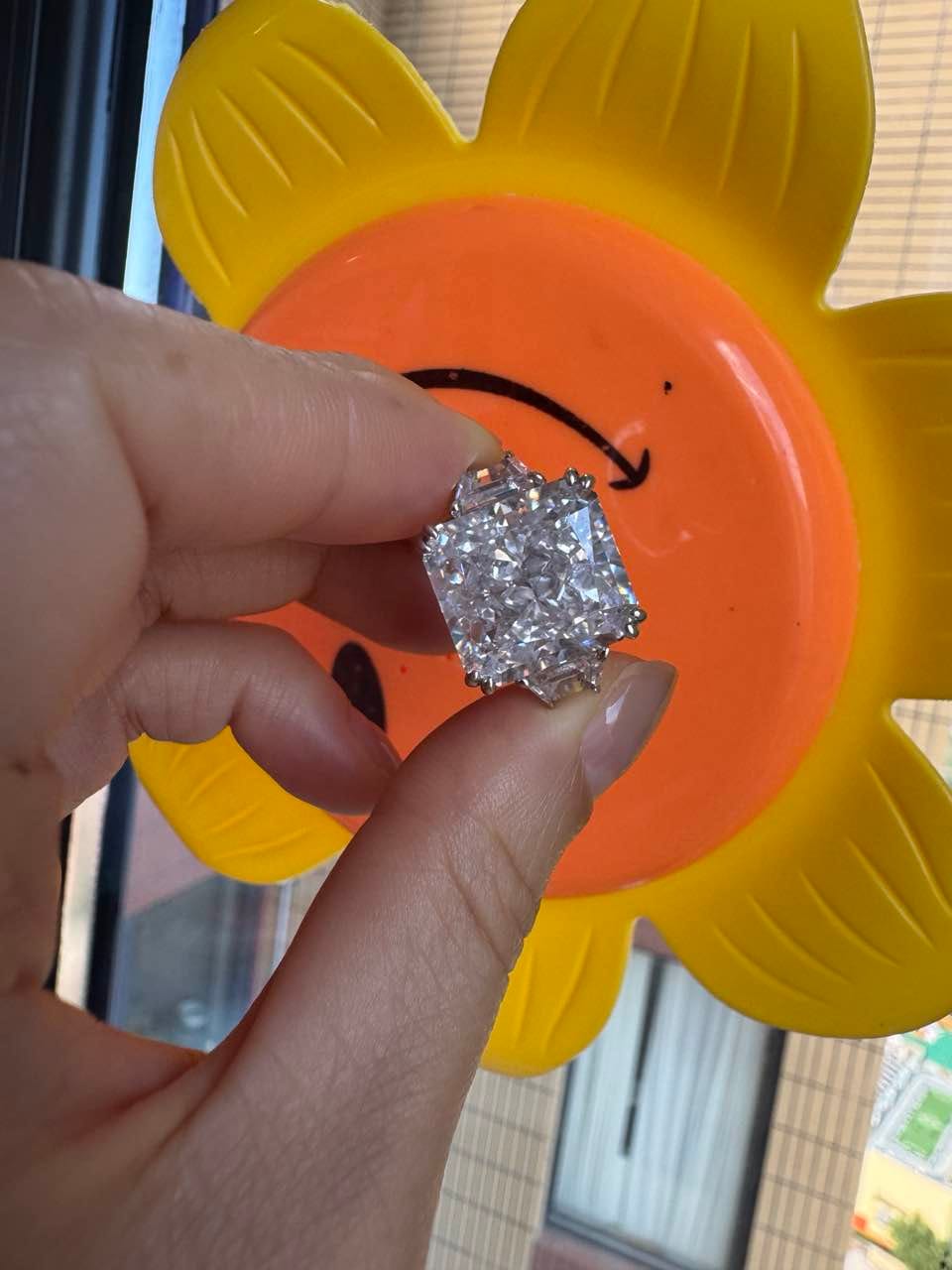 Customer photo review of S925 6.5/12.0 Ct Radiant Cut Crushed Ice Simulated Diamond Three-Stone Engagement Travel Ring