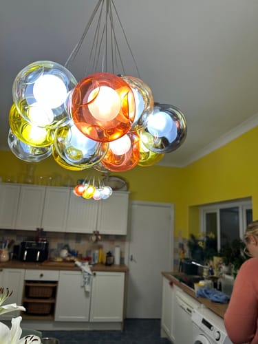 Customer photo review of Cluster Glass Ball Pendant Lights with Multi-Color Globes