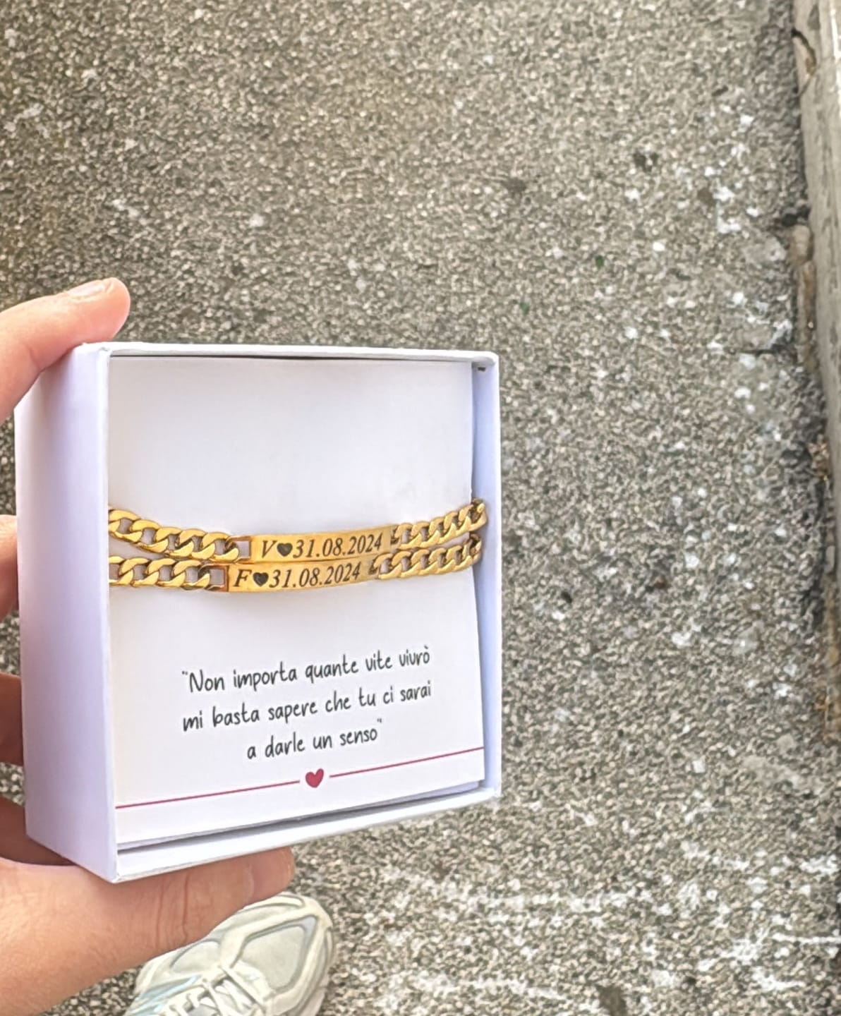 Customer photo review of Coppia di Bracciali Amore Eterno Personalizzati con incisione
