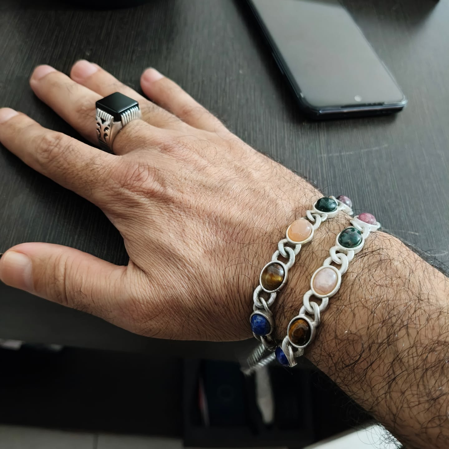 Customer photo review of 7 Gemstones Chakra Balancing Bracelet,  Silver Plated, For Men