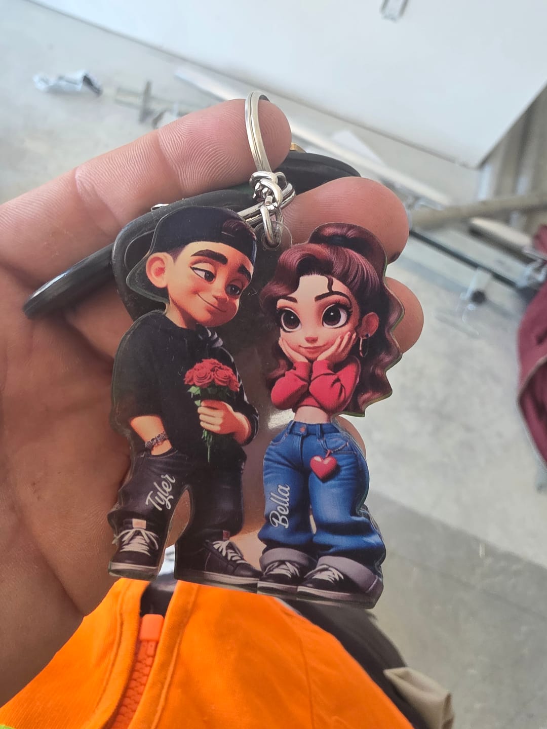 Customer photo review of 3D Effect Y2K Couple Personalized Acrylic Keychain, Perfect Gift For Couple, for him, for her