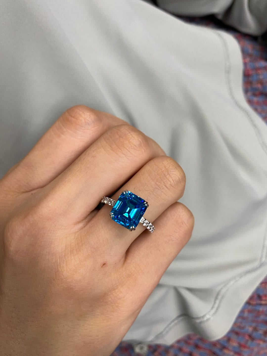 Customer photo review of S925 Honorable 4.5Ct Asscher Cut Engagement Ring Stackable Travel Ring For Women