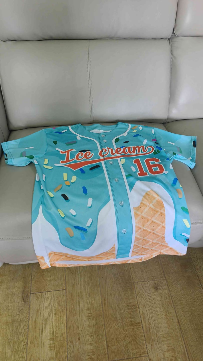 Customer photo review of Custom Gray Ice Cream Cone Graffiti Pattern Fashion Authentic Baseball Jersey