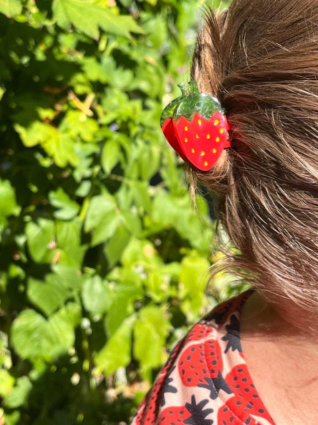 Customer photo review of Mini Red Strawberry Hair Claw Clip