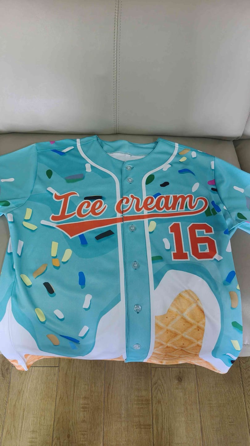 Customer photo review of Custom Gray Ice Cream Cone Graffiti Pattern Fashion Authentic Baseball Jersey