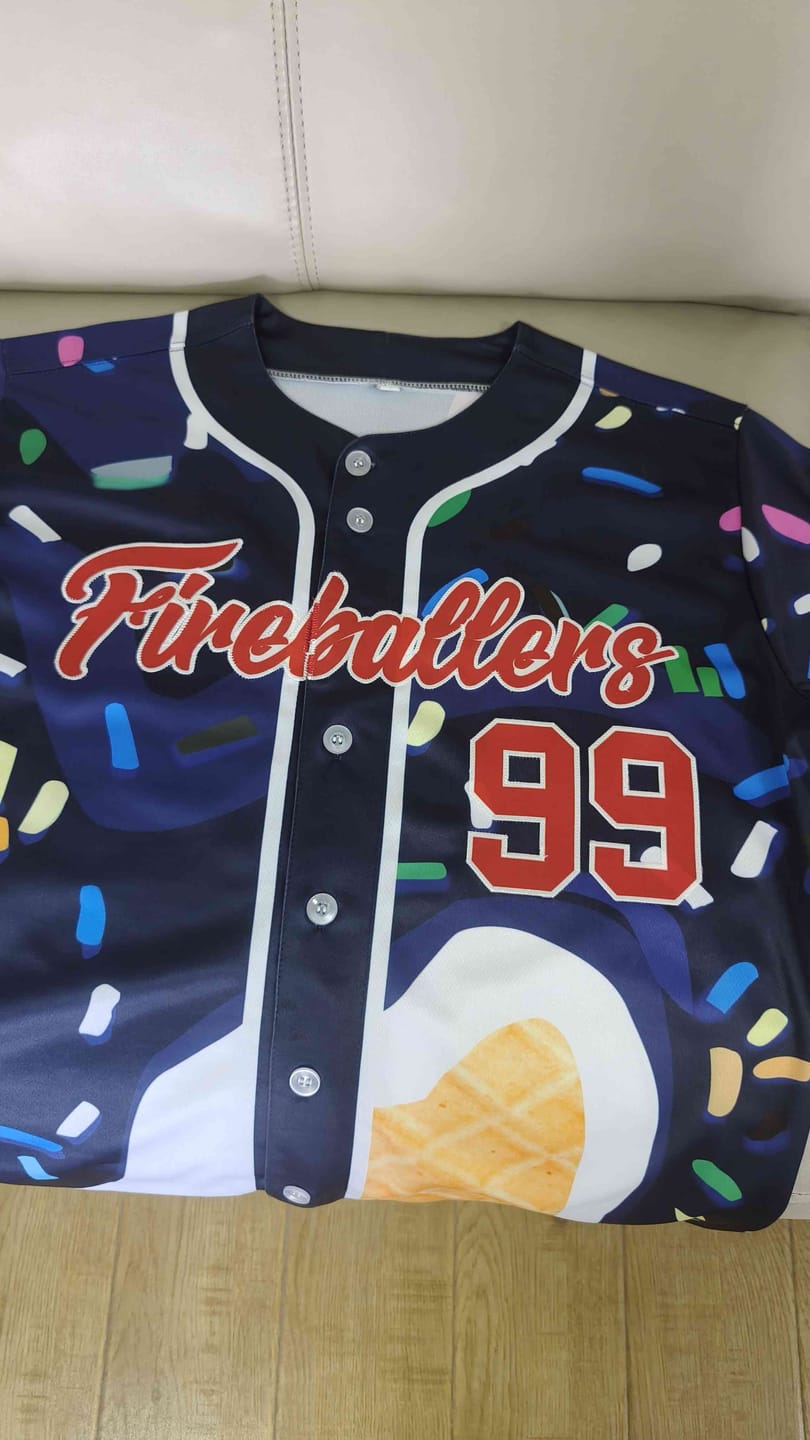 Customer photo review of Custom Gold Ice Cream Cone Graffiti Pattern Fashion Authentic Baseball Jersey