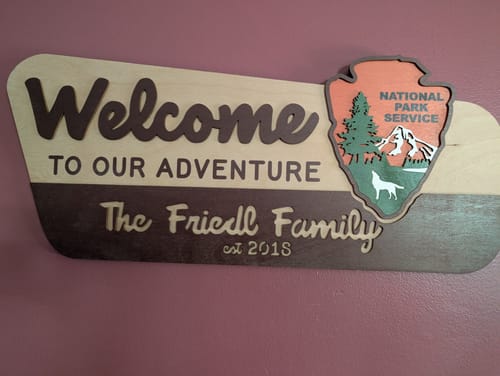 Customer photo review of 3D National Park Service Family Name Welcome Sign (Wolf Design)