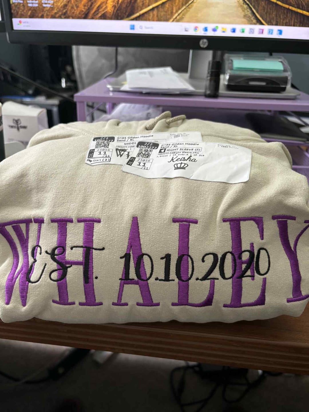 Customer photo review of Custom Embroidered Wifey Hubby Date On Sleeve Anniversary Sweatshirt Hoodies