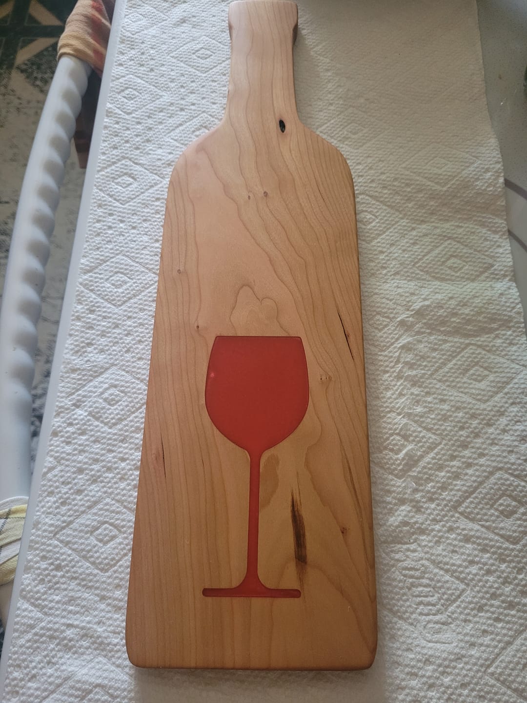 Customer photo review of 18x5" Wine Bottle Serving Board Acrylic Router Template