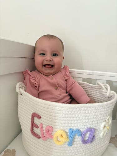 Customer photo review of Baby Knits™  Multicolor Personalized Knitted Basket