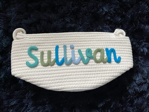 Customer photo review of Baby Knits™  Multicolor Personalized Knitted Basket