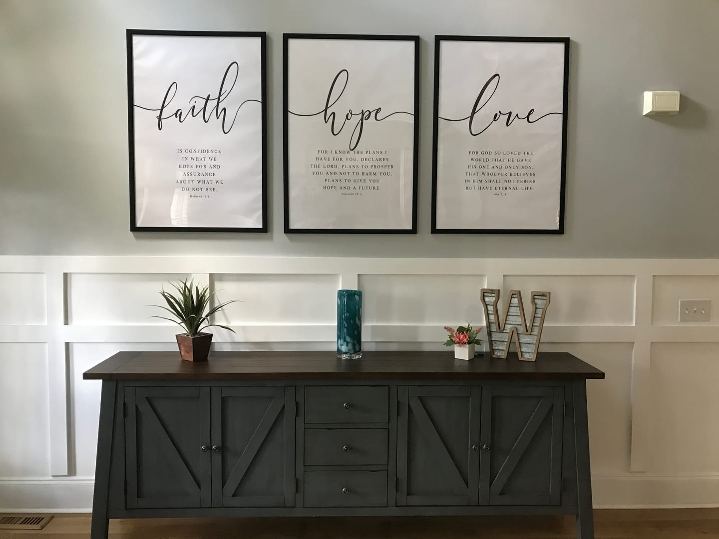 Customer photo review of Handmade (Faith Hope Love) Bible Verse Canvas by Godisabove